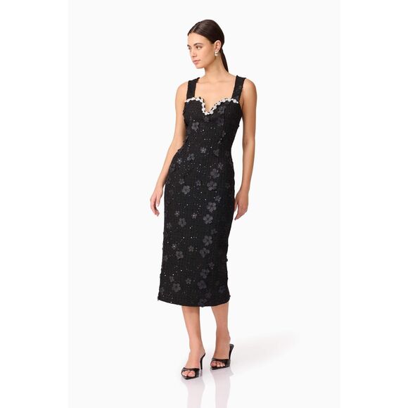 Elliatt Ellouise Embellished Tweed Midi Dress in Black Cocktail size S NWT - Picture 2 of 9